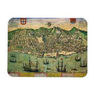Antik karta över Lissabon, Portugal av Braun/Hogen Magnet