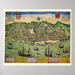 Antik karta över Lissabon, Portugal av Braun/Hogen Poster