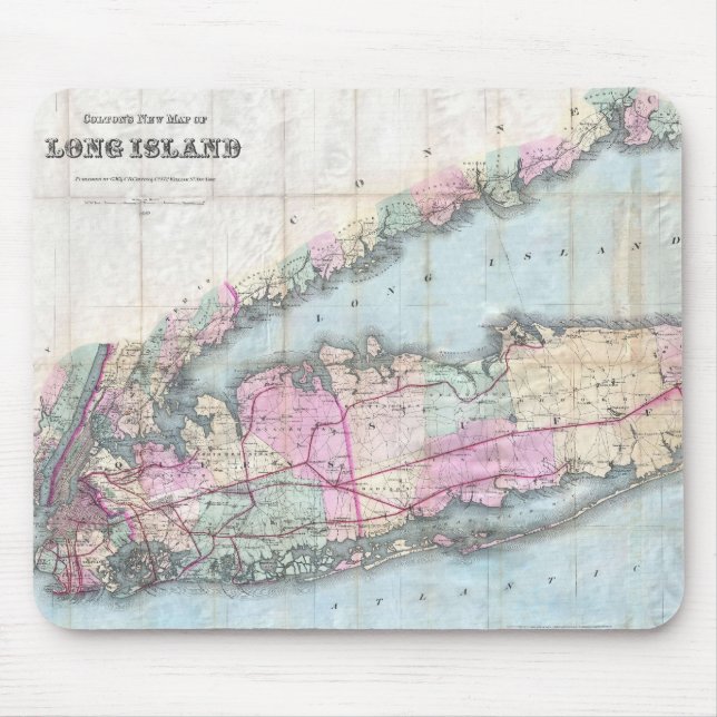 Antik karta över Long Island (1880) Musmatta (Framsidan)