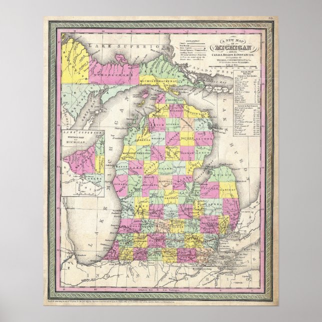 Antik karta över Michigan, 1853 Poster (Framsidan)