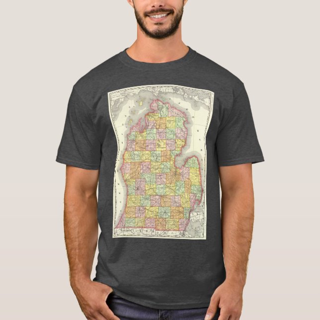 Antik karta över Michigan 1897 T Shirt (Framsida)