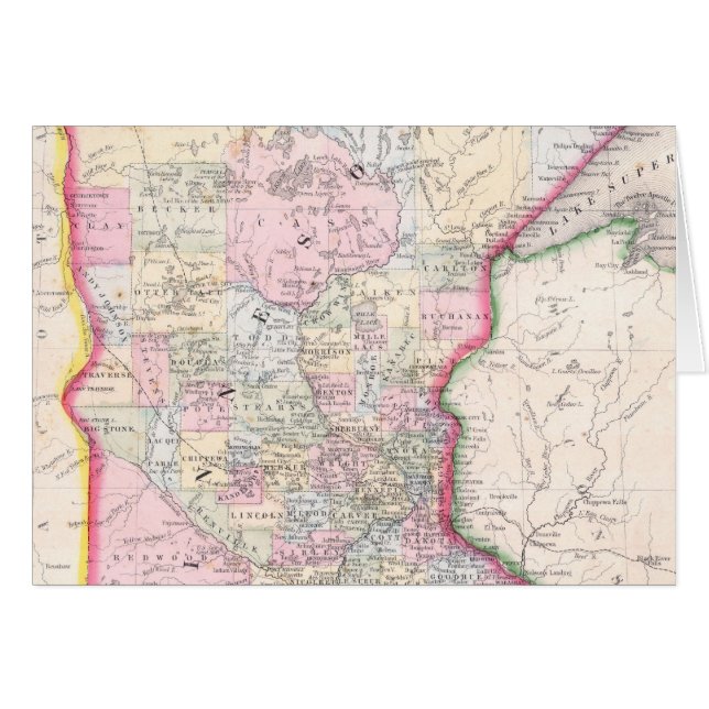 Antik karta över Minnesota (1864) Hälsningskort (Framsidan Horizontal)