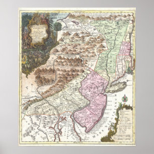 Antik karta över New England & Atlantstaterna, 175 Poster