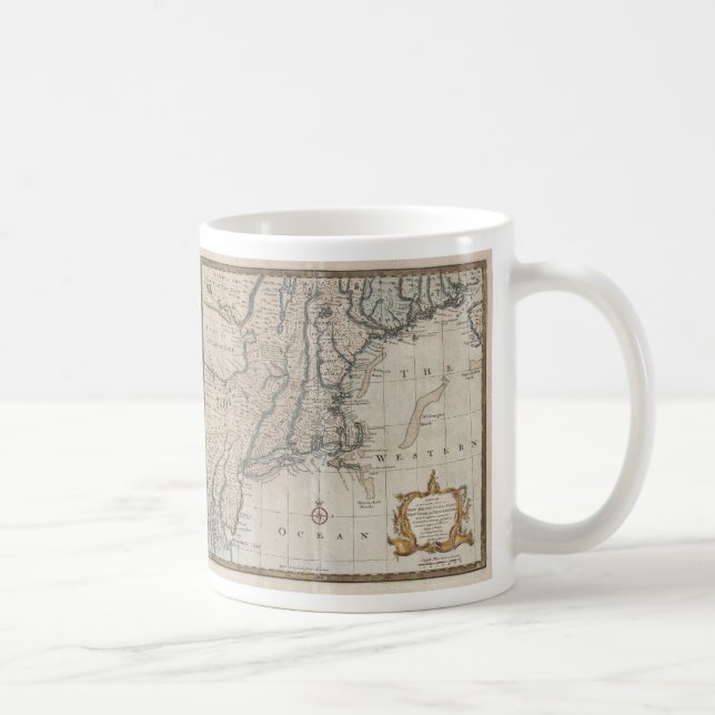 Antik karta över New Englands kust (1747) Kaffemugg (Höger)