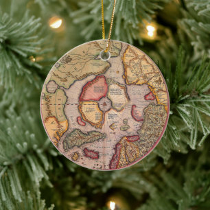 Antik karta över Nordpolen karta av Mercator Julgransprydnad Keramik
