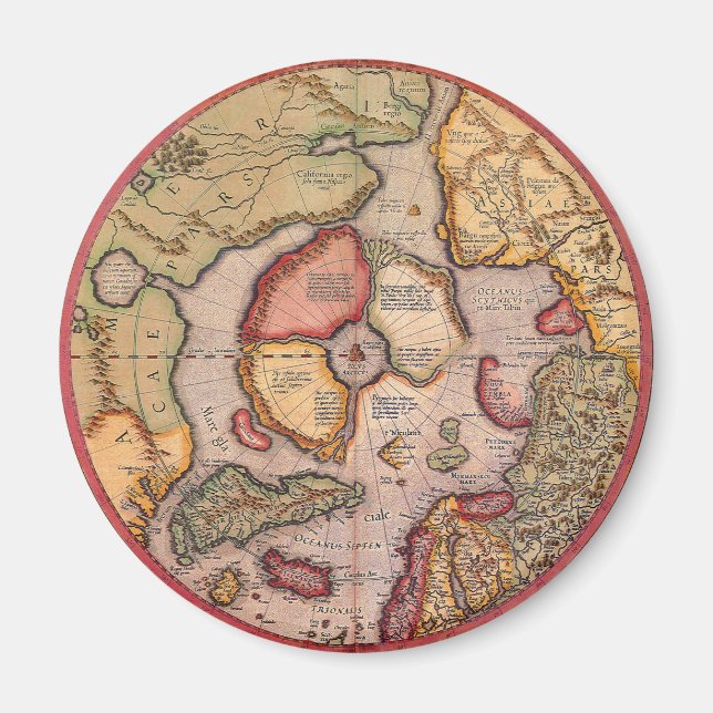 Antik karta över Nordpolen karta av Mercator Magnet (Framsidan)