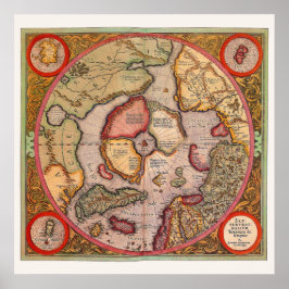 Antik karta över Nordpolen karta av Mercator Poster