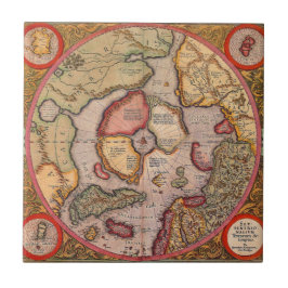Antik karta över Nordpolskarta av Mercator Kakelplatta