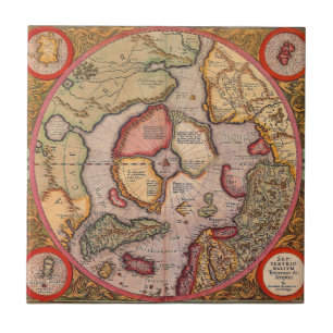 Antik karta över Nordpolskarta av Mercator Kakelplatta