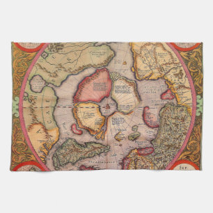 Antik karta över Nordpolskarta av Mercator Kökshandduk