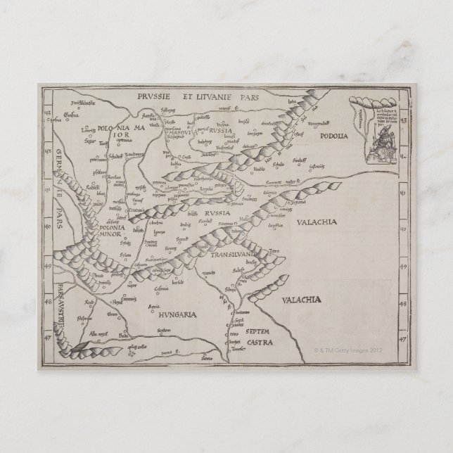 Antik karta över Östeuropa Vykort (Framsida)
