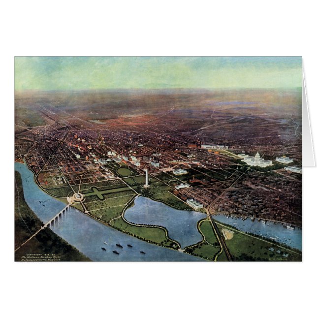 Antik karta över Washington DC och Potomacfloden Hälsningskort (Framsidan Horizontal)