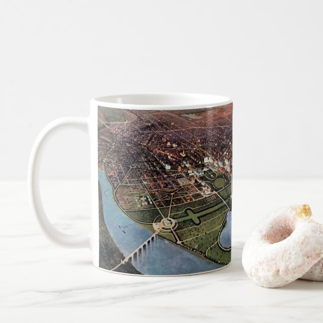 Antik karta över Washington DC och Potomacfloden Kaffemugg (Med munk)