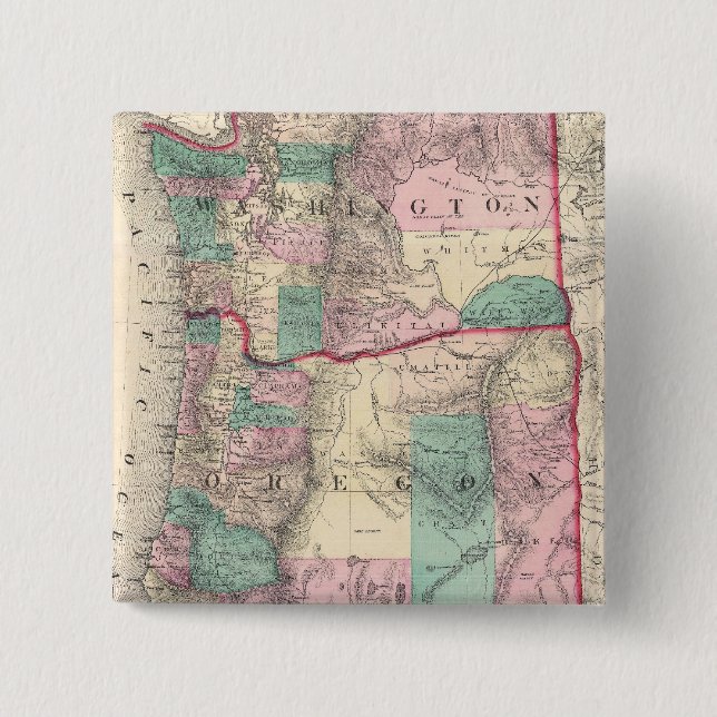 Antik karta över Washington och Oregon (1875) Knapp (Framsida)