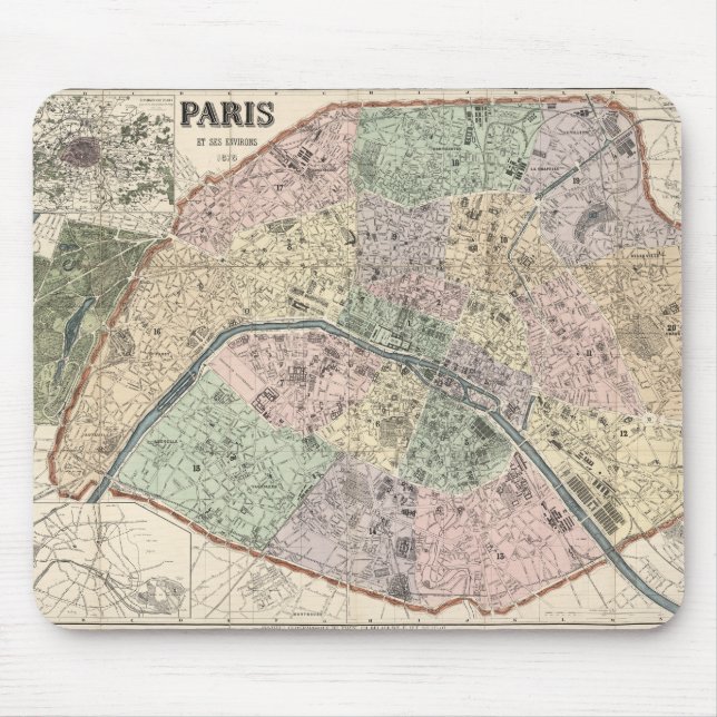 Antik karta Paris Frankrike 1878 Musmatta (Framsidan)