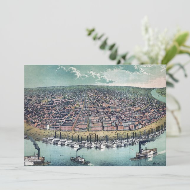 Antik Karta Saint Louis Missouri Mississippifloden (Stående Fram)