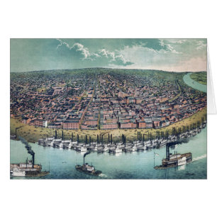 Antik Karta Saint Louis Missouri Mississippifloden Hälsningskort