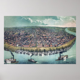 Antik Karta Saint Louis Missouri Mississippifloden Poster
