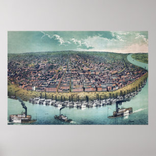 Antik Karta Saint Louis Missouri Mississippifloden Poster