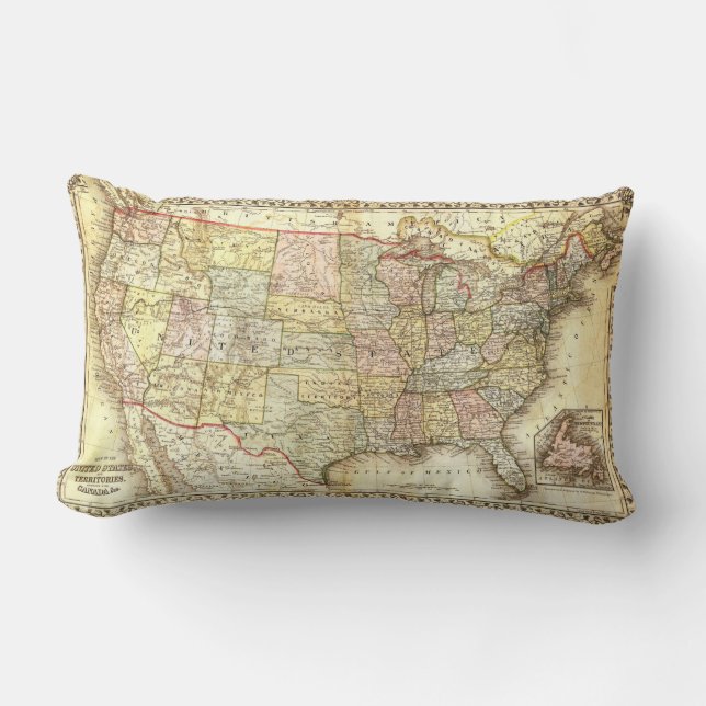 Antik kartaUnited States Amerika USA vintage 1867 Utomhuskudde (Framsida)