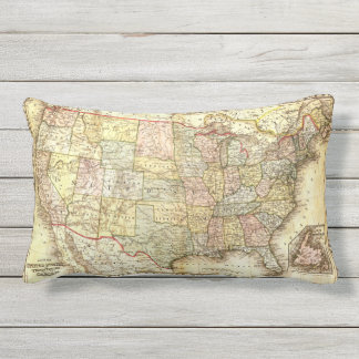 Antik kartaUnited States Amerika USA vintage 1867 Utomhuskudde