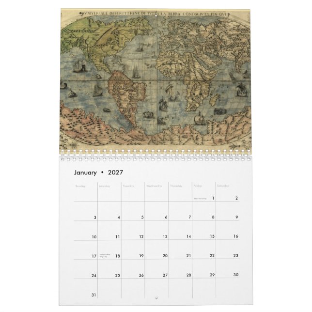 Antik kartor av världskalendern kalender (Jan 2027)