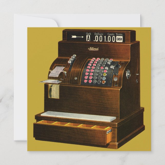 Antik kassaapparat, vintage detaljhandel inbjudningar (Framsida)