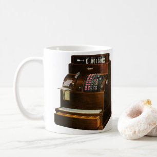 Antik kassaapparat, vintage detaljhandel kaffemugg