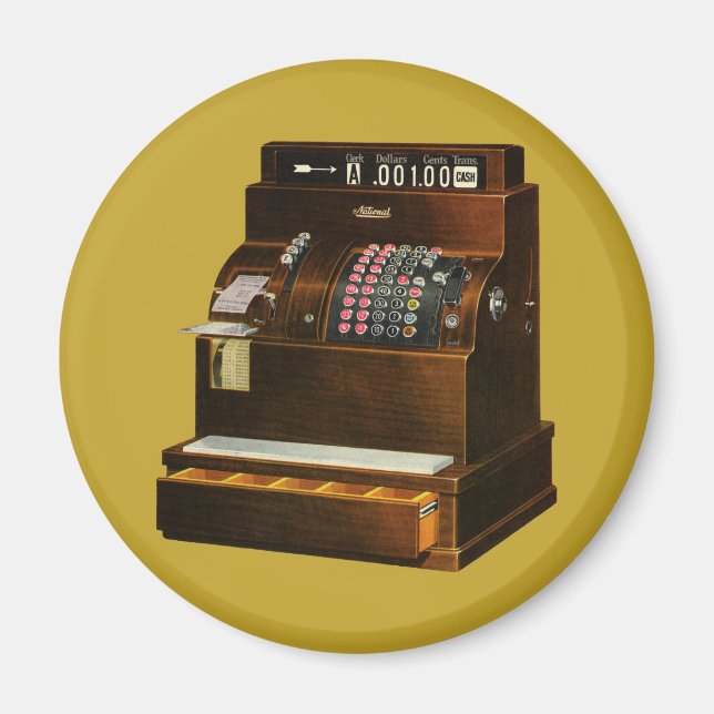 Antik kassaapparat, vintage detaljhandel magnet (Framsidan)
