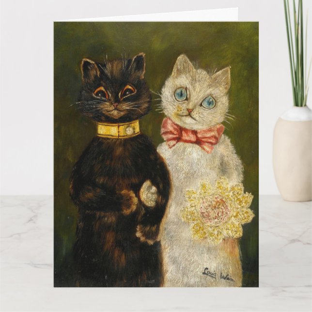ANTIK KATT KATTER BRÖLLOP GRATTIS KORT (Framsida)