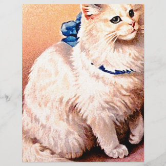 Antik katt med blå rosett