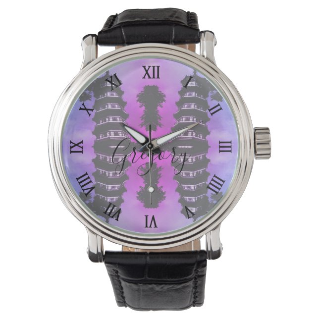 Antik Kina Canton den blommande pagoden Armbandsur (Framsida)