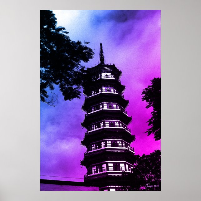 Antik Kina Canton den blommande pagoden Poster (Framsidan)