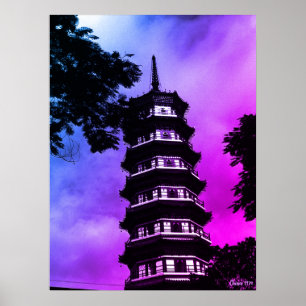 Antik Kina Canton den blommande pagoden Poster
