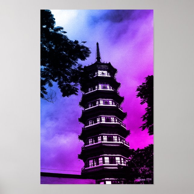 Antik Kina Canton den blommande pagoden Poster (Framsidan)