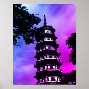Antik Kina Canton den blommande pagoden Poster