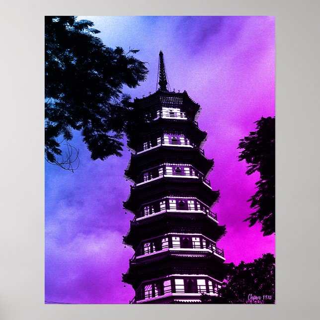 Antik Kina Canton den blommande pagoden Poster (Framsidan)
