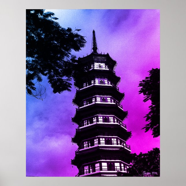 Antik Kina Canton den blommande pagoden Poster (Framsidan)