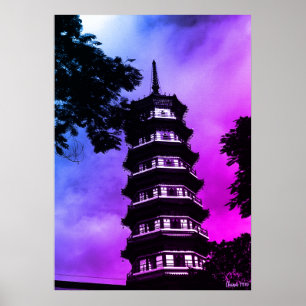 Antik Kina Canton den blommande pagoden Poster