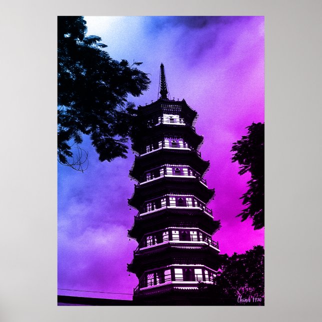 Antik Kina Canton den blommande pagoden Poster (Framsidan)