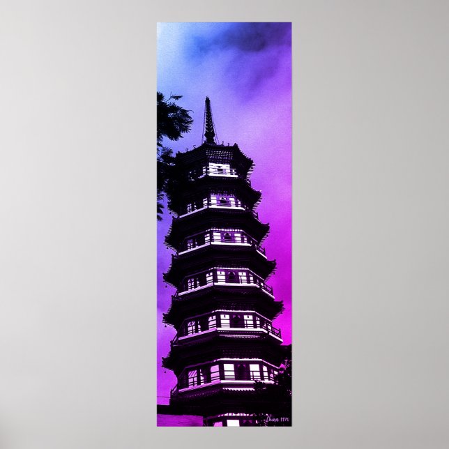 Antik Kina Kanton den blommande pagoden Poster (Framsidan)