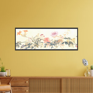 Antik kinesisk blomstermålning av Ju Lian repro Canvastryck