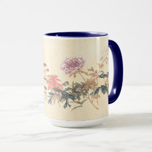 Antik kinesisk blomstermålning av Ju Lian repro Mugg