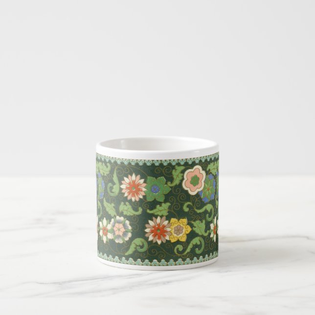 Antik kinesisk cloisonné-mönster: Jadegrön Espressomugg (Framsidan)