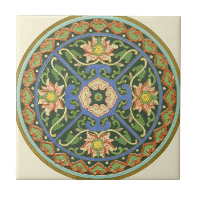 Antik kinesisk cloisonné-mönster: Jadegrön Kakelplatta (Framsidan)