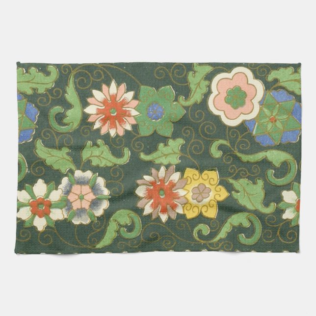 Antik kinesisk cloisonné-mönster: Jadegrön Kökshandduk (Horisontell)