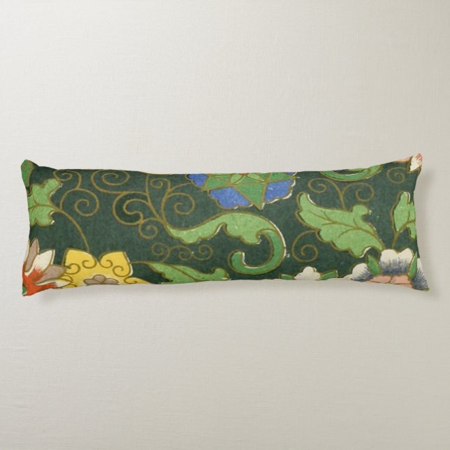 Antik kinesisk cloisonné-mönster: Jadegrön Kroppskudde (Baksidan)