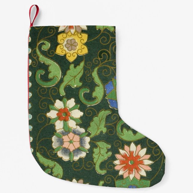 Antik kinesisk cloisonné-mönster: Jadegrön Liten Julstrumpa (Framsidan)