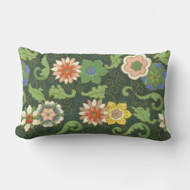 Antik kinesisk cloisonné-mönster: Jadegrön Lumbarkudde (Framsida)