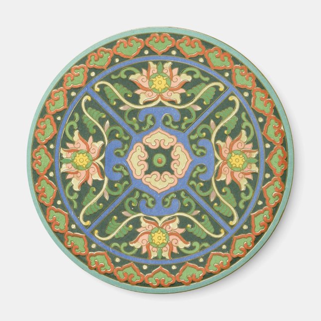 Antik kinesisk cloisonné-mönster: Jadegrön Magnet (Framsidan)